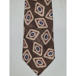 Franco Fossi 100% Italian Silk Tie Brown Diamond Pattern Mens Luxury Fashion